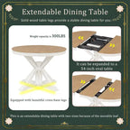 Ensemble de table à manger extensible, finition bois naturel / espresso / chêne + blanc cassé, 5 pièces, jusqu'à 6 places assises