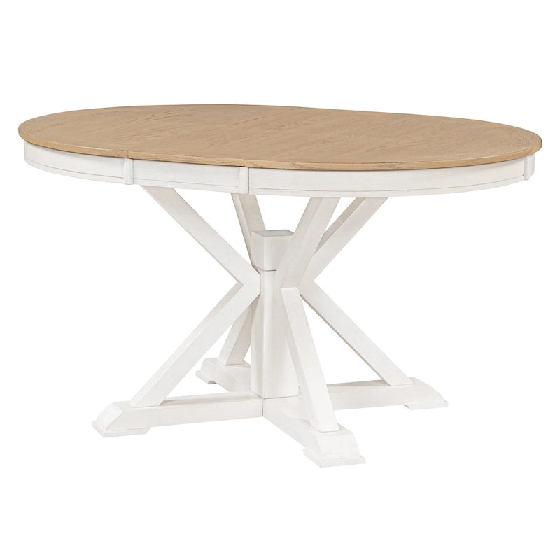 Ensemble de table à manger extensible, finition bois naturel / espresso / chêne + blanc cassé, 5 pièces, jusqu'à 6 places assises