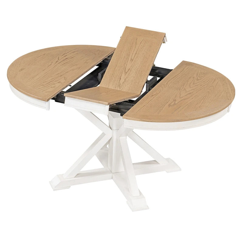 Ensemble de table à manger extensible, finition bois naturel / espresso / chêne + blanc cassé, 5 pièces, jusqu'à 6 places assises