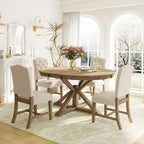 Ensemble de table à manger extensible, finition bois naturel / espresso / chêne + blanc cassé, 5 pièces, jusqu'à 6 places assises