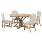 Ensemble de table à manger extensible, finition bois naturel / espresso / chêne + blanc cassé, 5 pièces, jusqu'à 6 places assises