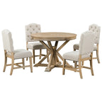 Ensemble de table à manger extensible, finition bois naturel / espresso / chêne + blanc cassé, 5 pièces, jusqu'à 6 places assises