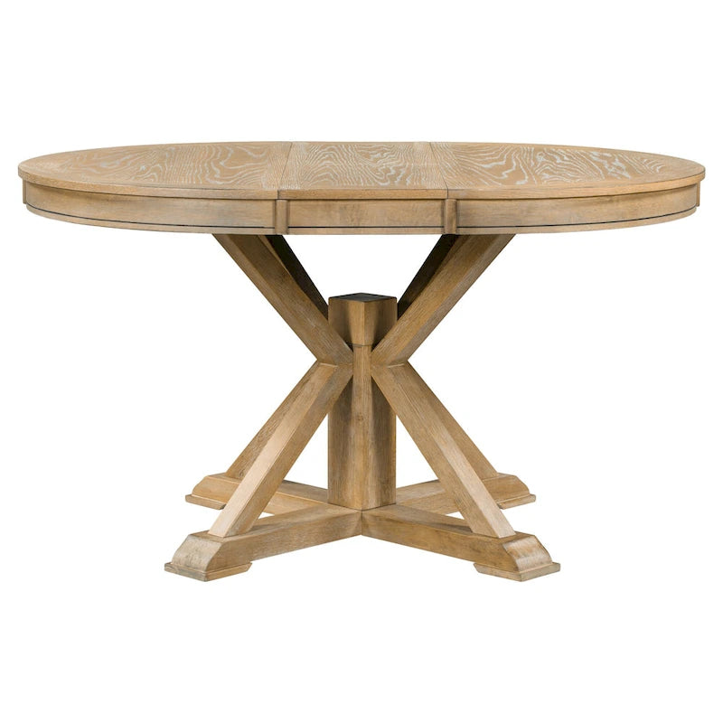 Ensemble de table à manger extensible, finition bois naturel / espresso / chêne + blanc cassé, 5 pièces, jusqu'à 6 places assises