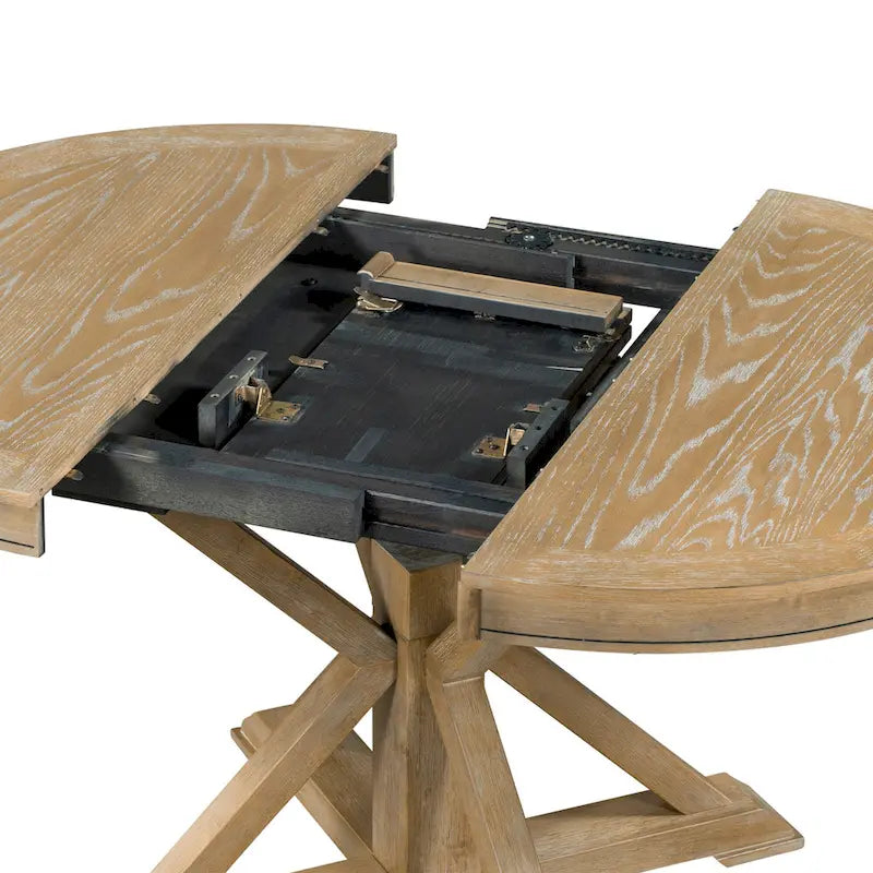 Ensemble de table à manger extensible, finition bois naturel / espresso / chêne + blanc cassé, 5 pièces, jusqu'à 6 places assises