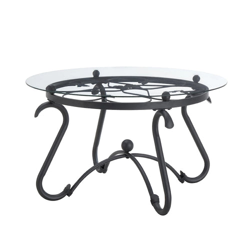 Table basse 2 pièces en verre trempé, table décorative ronde rustique avec table d'appoint pour salon, noir