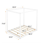 Cadre de lit plateforme bas à baldaquin Naturel/Blanc, Bois de pin+MDF, Queen/King, 2 personnes