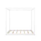 Cadre de lit plateforme bas à baldaquin Naturel/Blanc, Bois de pin+MDF, Queen/King, 2 personnes