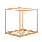 Cadre de lit plateforme bas à baldaquin Naturel/Blanc, Bois de pin+MDF, Queen/King, 2 personnes