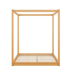Cadre de lit plateforme bas à baldaquin Naturel/Blanc, Bois de pin+MDF, Queen/King, 2 personnes