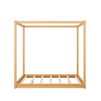 Cadre de lit plateforme bas à baldaquin Naturel/Blanc, Bois de pin+MDF, Queen/King, 2 personnes