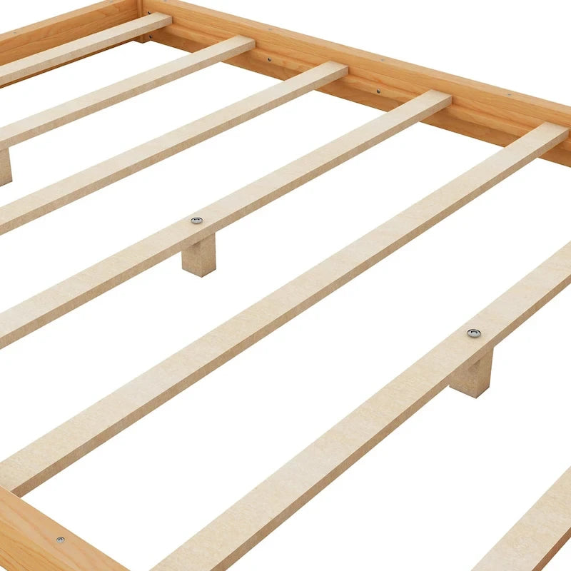 Cadre de lit plateforme bas à baldaquin Naturel/Blanc, Bois de pin+MDF, Queen/King, 2 personnes