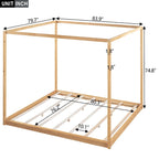 Cadre de lit plateforme bas à baldaquin Naturel/Blanc, Bois de pin+MDF, Queen/King, 2 personnes