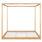 Cadre de lit plateforme bas à baldaquin Naturel/Blanc, Bois de pin+MDF, Queen/King, 2 personnes