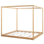 Cadre de lit plateforme bas à baldaquin Naturel/Blanc, Bois de pin+MDF, Queen/King, 2 personnes