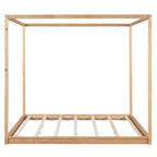 Cadre de lit plateforme bas à baldaquin Naturel/Blanc, Bois de pin+MDF, Queen/King, 2 personnes