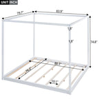 Cadre de lit plateforme bas à baldaquin Naturel/Blanc, Bois de pin+MDF, Queen/King, 2 personnes