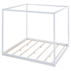 Cadre de lit plateforme bas à baldaquin Naturel/Blanc, Bois de pin+MDF, Queen/King, 2 personnes