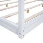 Cadre de lit plateforme bas à baldaquin Naturel/Blanc, Bois de pin+MDF, Queen/King, 2 personnes
