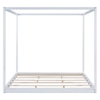 Cadre de lit plateforme bas à baldaquin Naturel/Blanc, Bois de pin+MDF, Queen/King, 2 personnes