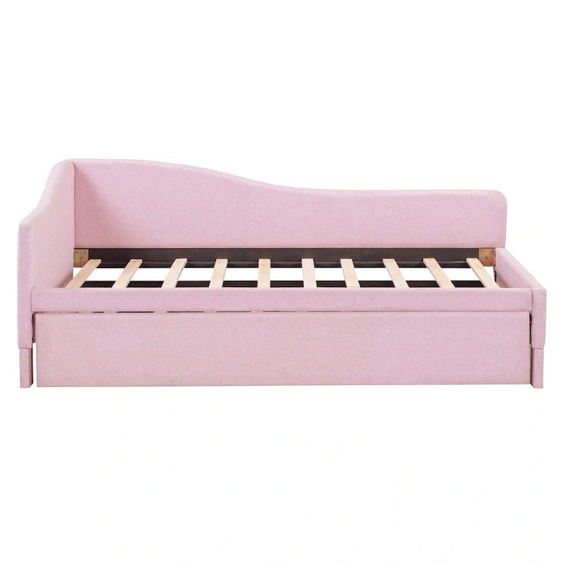 Lit de repos double rembourré avec lit gigogne escamotable, rose, 2 couchages