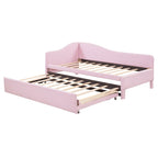 Lit de repos double rembourré avec lit gigogne escamotable, rose, 2 couchages