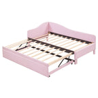 Lit de repos double rembourré avec lit gigogne escamotable, rose, 2 couchages