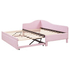 Lit de repos double rembourré avec lit gigogne escamotable, rose, 2 couchages