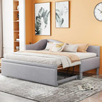 Lit de repos double rembourré avec lit gigogne escamotable, rose, 2 couchages