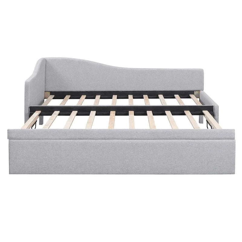 Lit de repos double rembourré avec lit gigogne escamotable, rose, 2 couchages