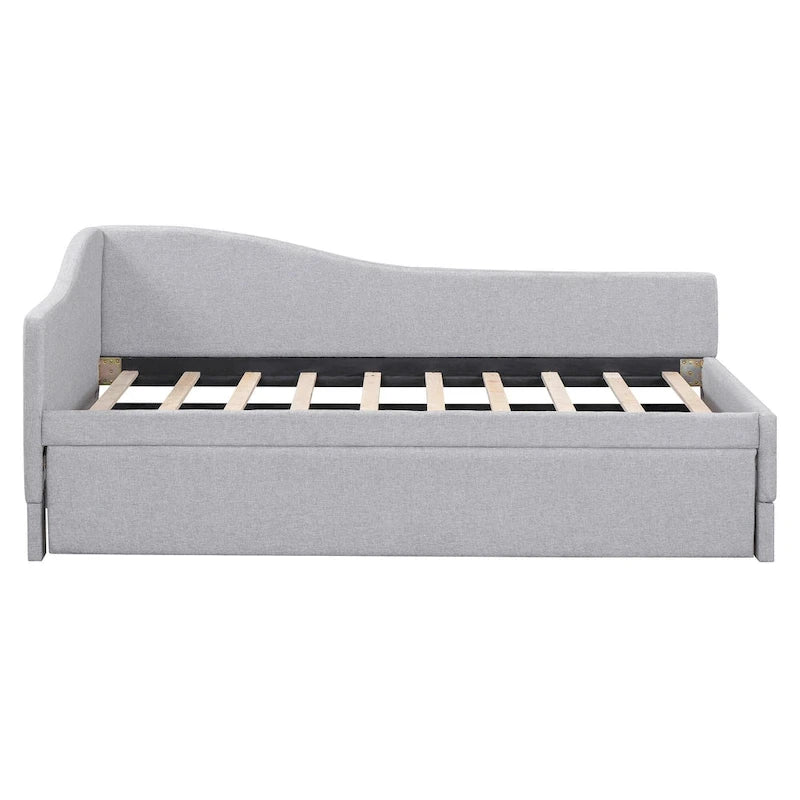 Lit de repos double rembourré avec lit gigogne escamotable, rose, 2 couchages