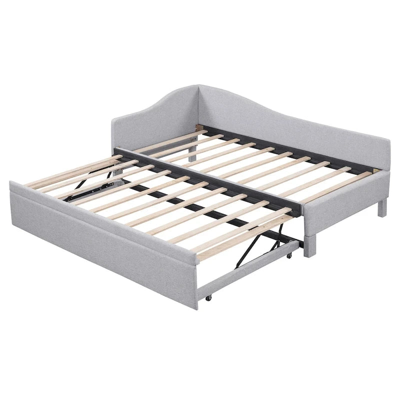 Lit de repos double rembourré avec lit gigogne escamotable, rose, 2 couchages