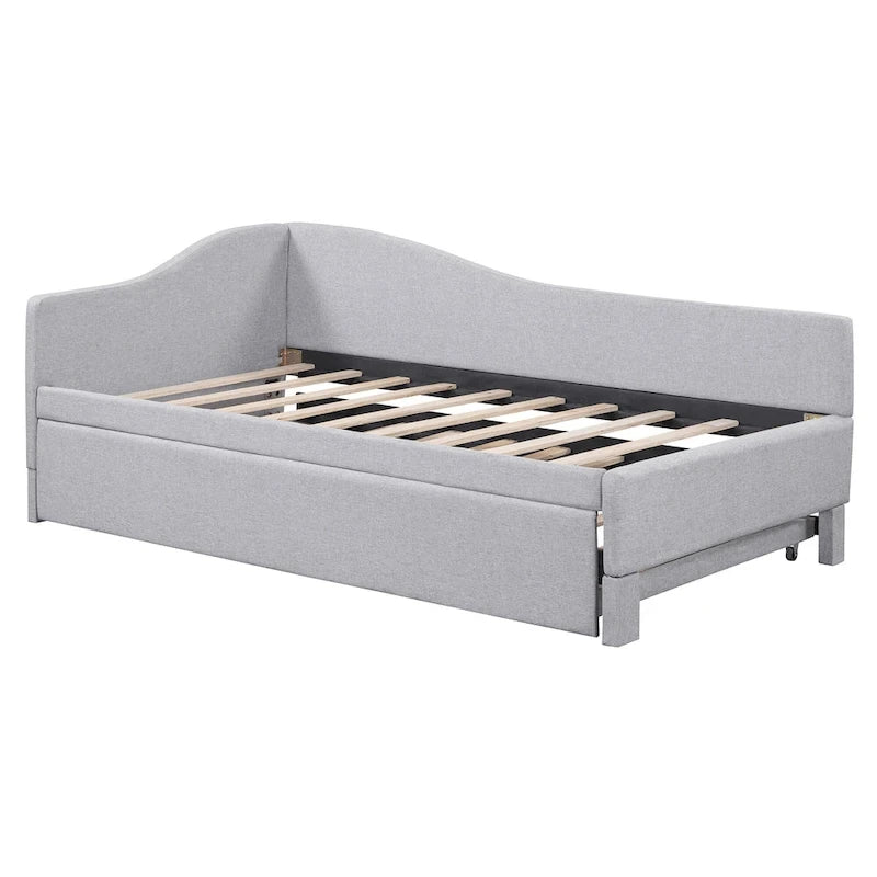 Lit de repos double rembourré avec lit gigogne escamotable, rose, 2 couchages