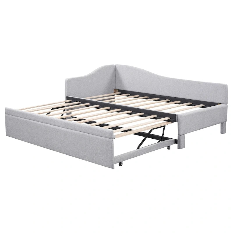 Lit de repos double rembourré avec lit gigogne escamotable, rose, 2 couchages
