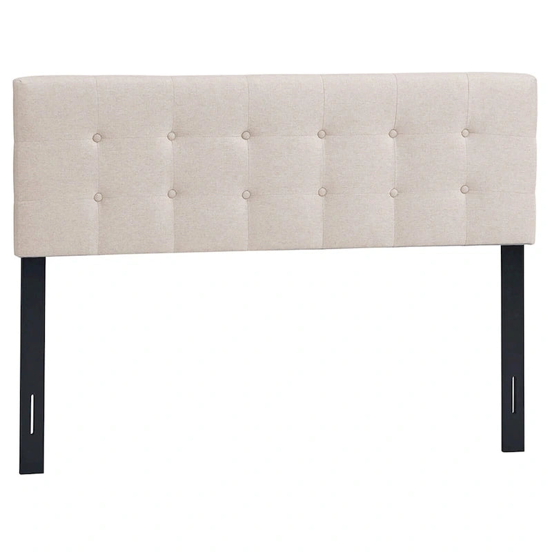 Tête de lit capitonnée en lin beige, Taille Double/Grand Lit, 1 personne