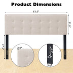 Tête de lit capitonnée en lin beige, Taille Double/Grand Lit, 1 personne