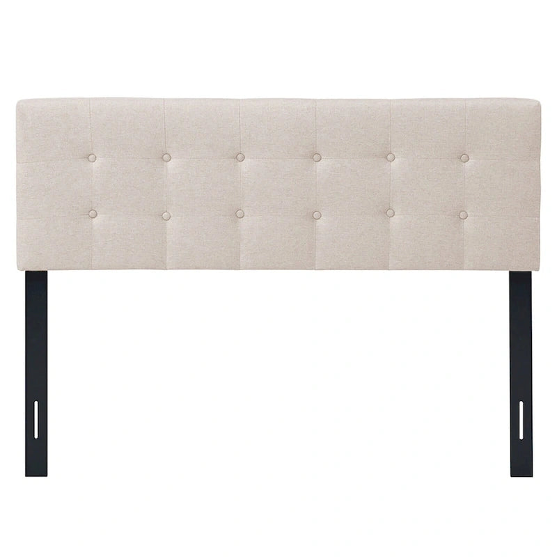Tête de lit capitonnée en lin beige, Taille Double/Grand Lit, 1 personne