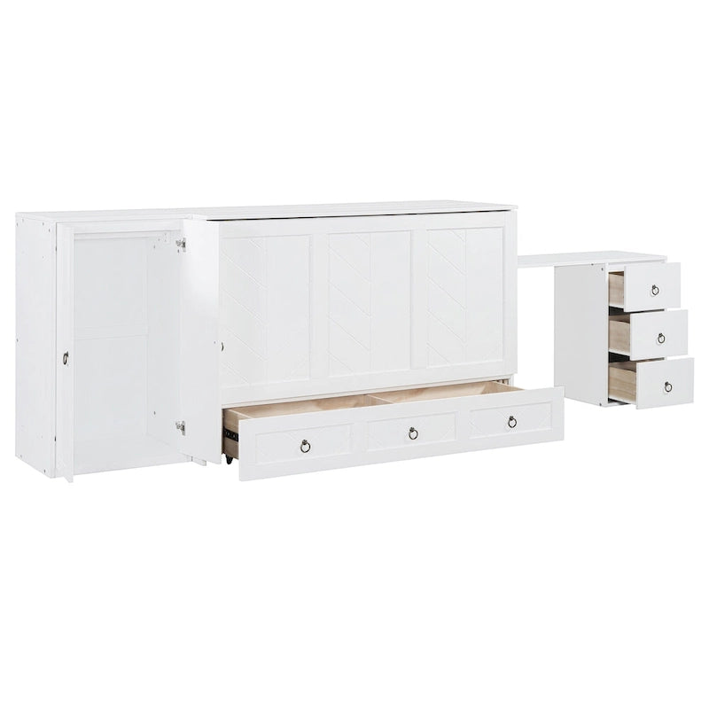 Lit escamotable blanc avec bureau, armoire et tiroir – Grand lit, 1 personne