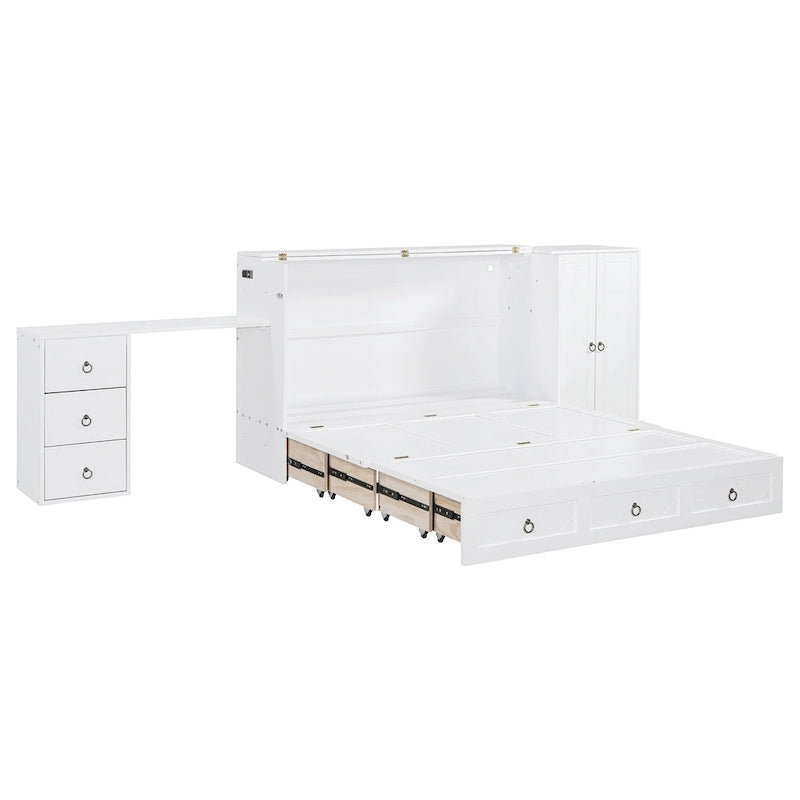 Lit escamotable blanc avec bureau, armoire et tiroir – Grand lit, 1 personne