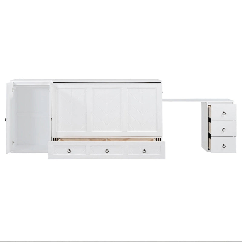 Lit escamotable blanc avec bureau, armoire et tiroir – Grand lit, 1 personne