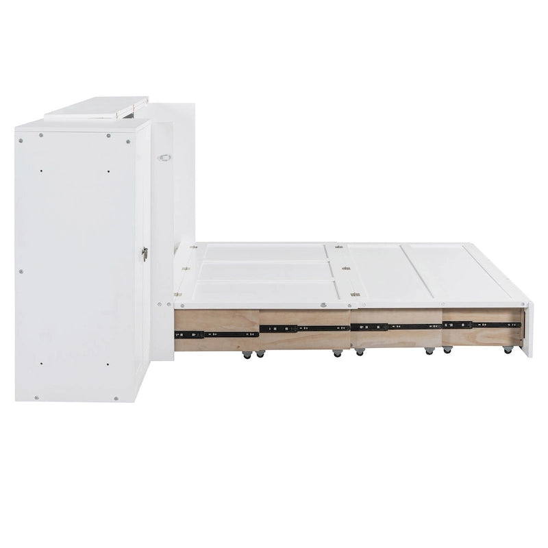 Lit escamotable blanc avec bureau, armoire et tiroir – Grand lit, 1 personne