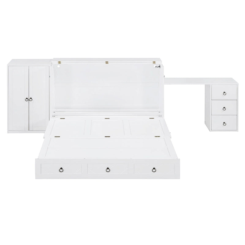 Lit escamotable blanc avec bureau, armoire et tiroir – Grand lit, 1 personne
