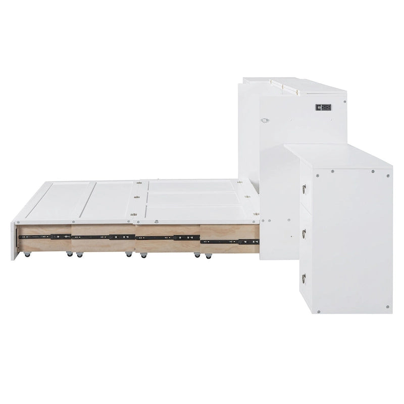 Lit escamotable blanc avec bureau, armoire et tiroir – Grand lit, 1 personne
