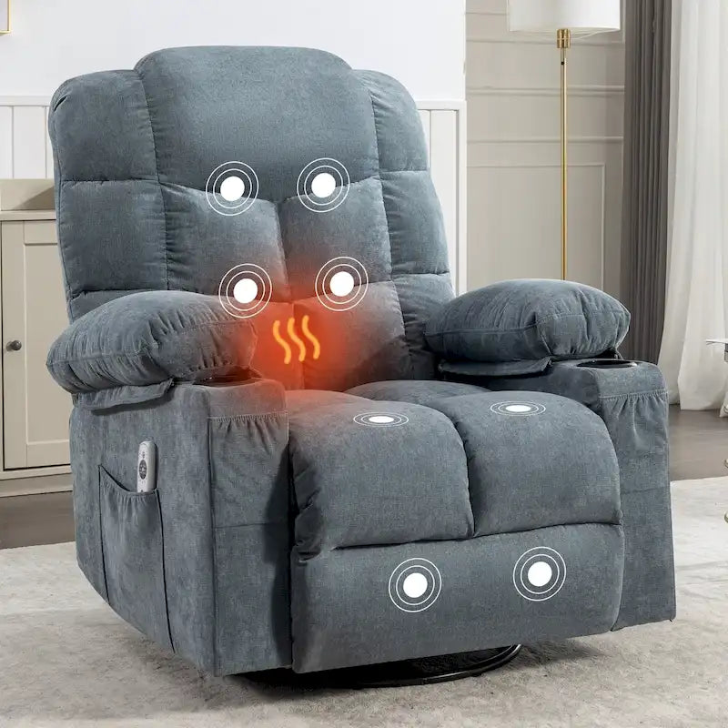 Fauteuil inclinable à bascule avec fonction chauffante et massante (bleu/marron/gris), 1 personne