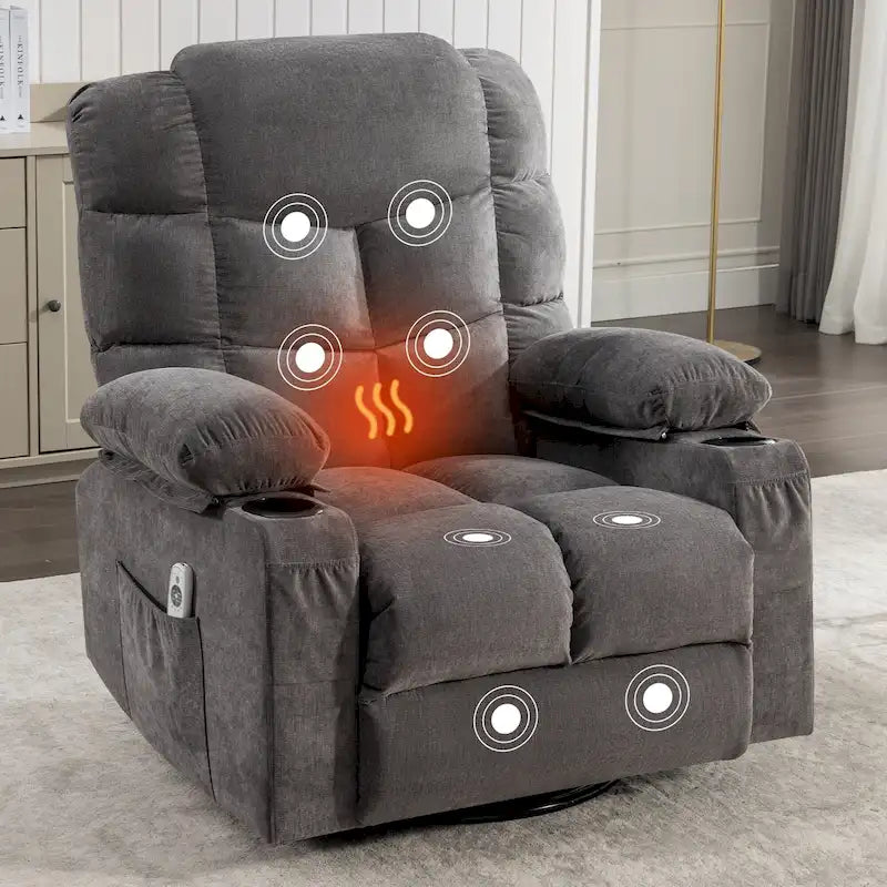 Fauteuil inclinable à bascule avec fonction chauffante et massante (bleu/marron/gris), 1 personne