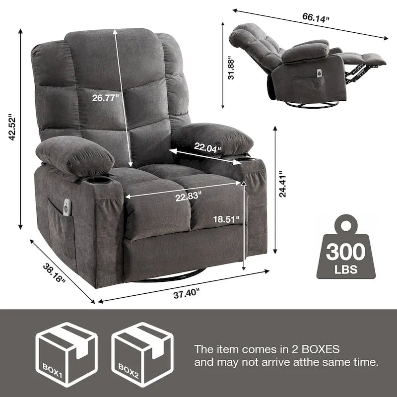 Fauteuil inclinable à bascule avec fonction chauffante et massante (bleu/marron/gris), 1 personne