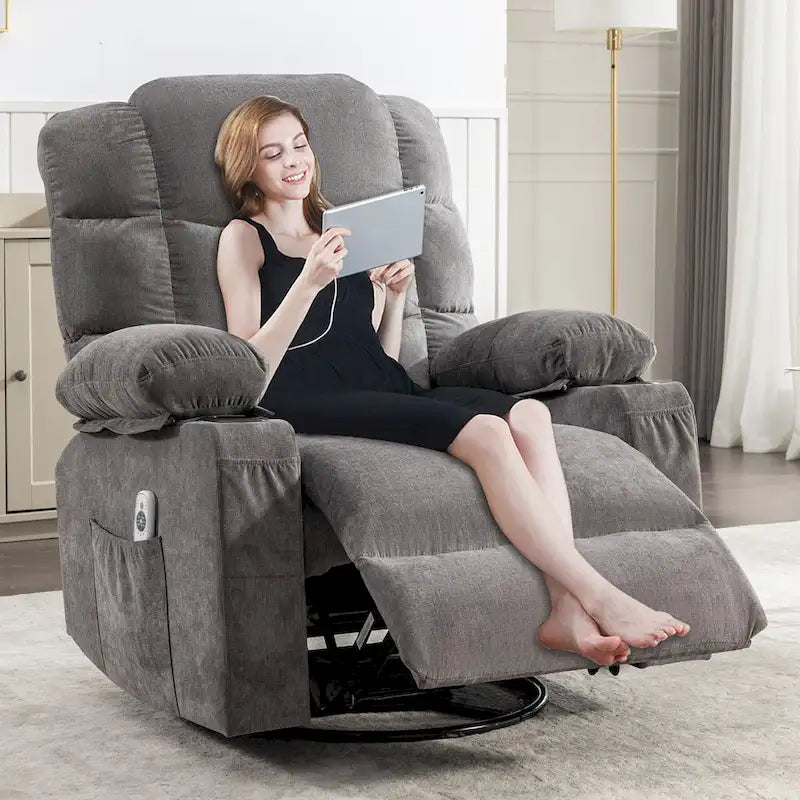 Fauteuil inclinable à bascule avec fonction chauffante et massante (bleu/marron/gris), 1 personne
