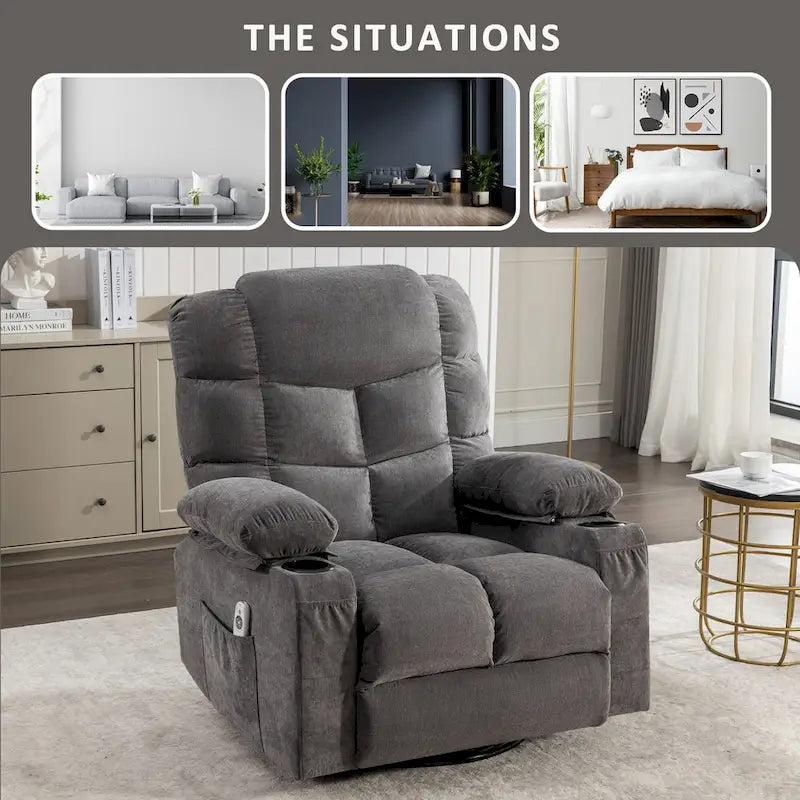 Fauteuil inclinable à bascule avec fonction chauffante et massante (bleu/marron/gris), 1 personne