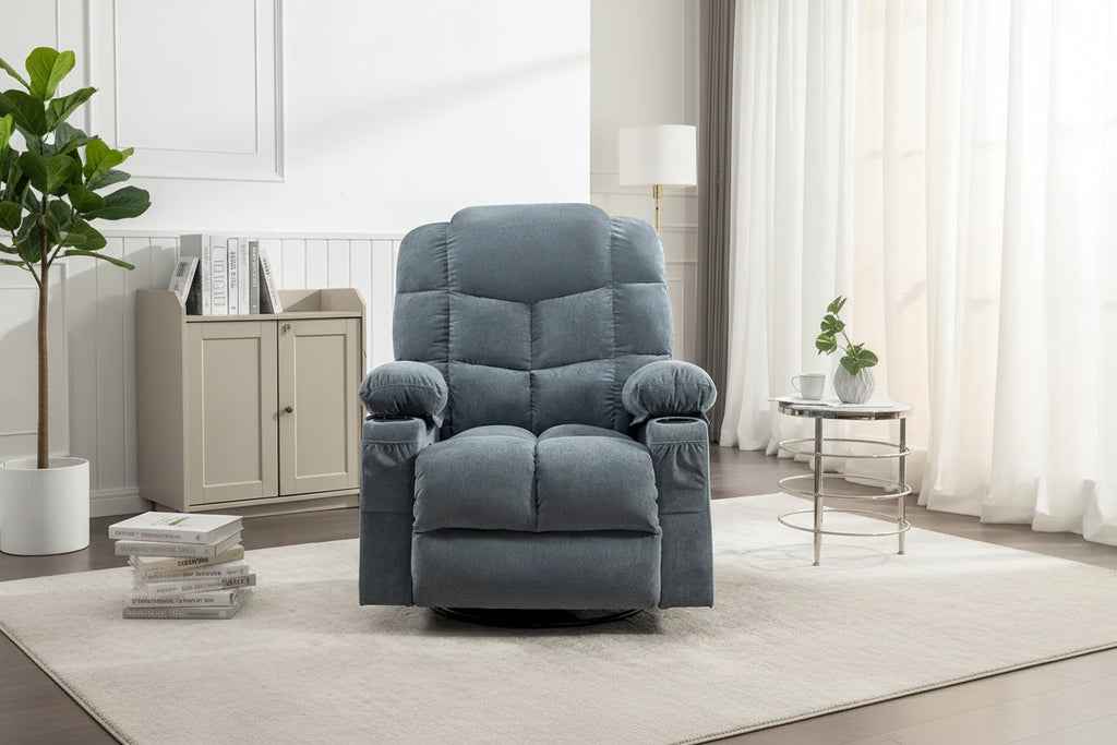 Fauteuil inclinable à bascule avec fonction chauffante et massante (bleu/marron/gris), 1 personne