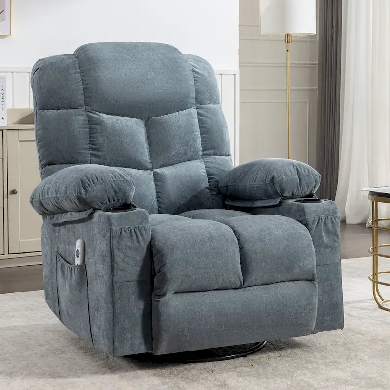 Fauteuil inclinable à bascule avec fonction chauffante et massante (bleu/marron/gris), 1 personne