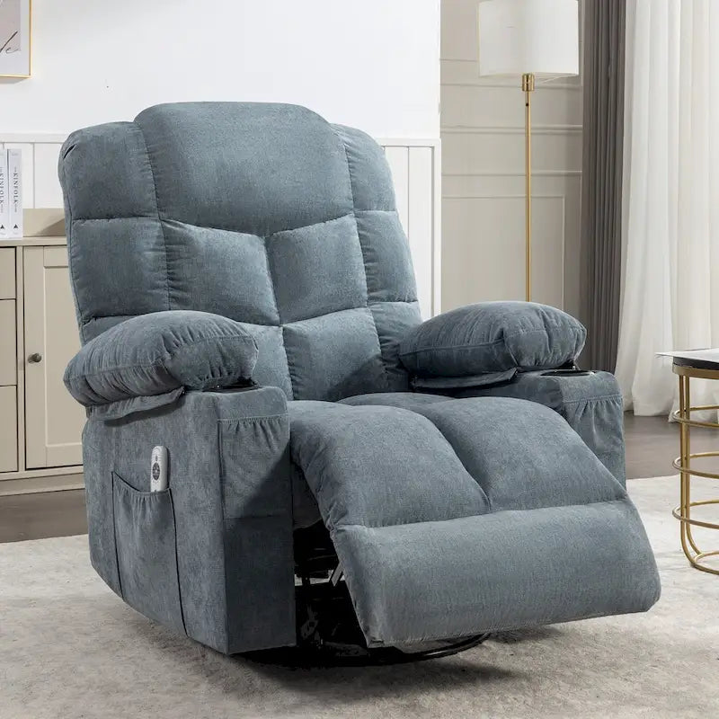 Fauteuil inclinable à bascule avec fonction chauffante et massante (bleu/marron/gris), 1 personne